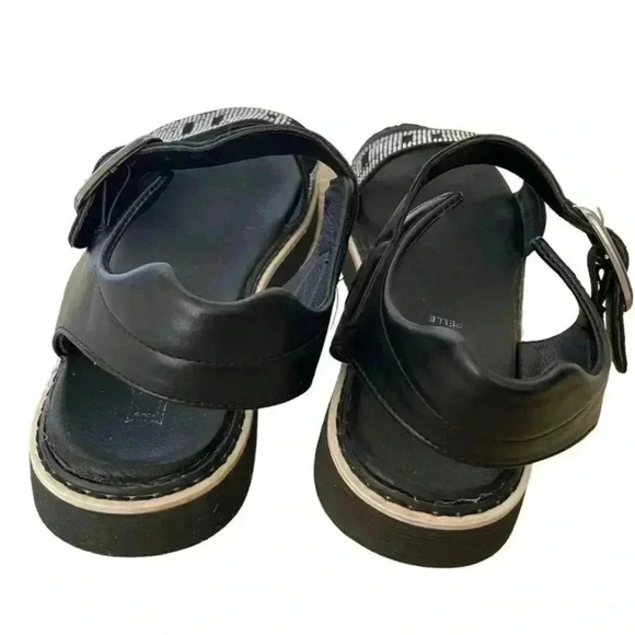 Black Leather Embellished Open Toe Adjustable Strap Closure Big SZ 35 (3.5 US) - Picture 4 of 10